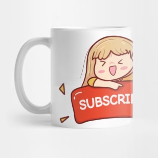 cute girl youtuber with subscribe icon Mug